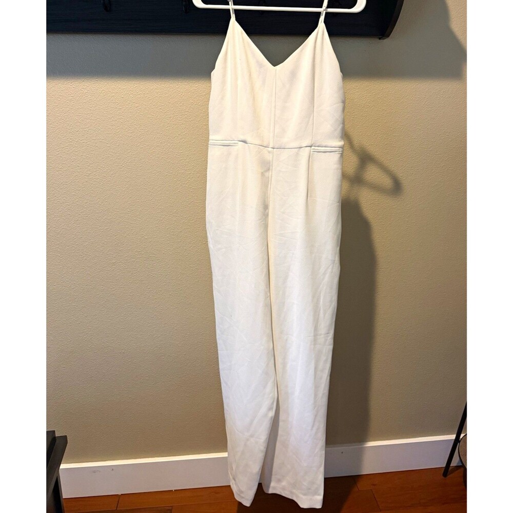 Anthropologie Essential Slim White V-Neck Strappy Jumpsuit Crepe Size 6
